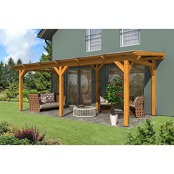 Skan Holz Terrassenüberdachung Siena 648 x 300 cm Leimholz Eiche hell günstig online kaufen