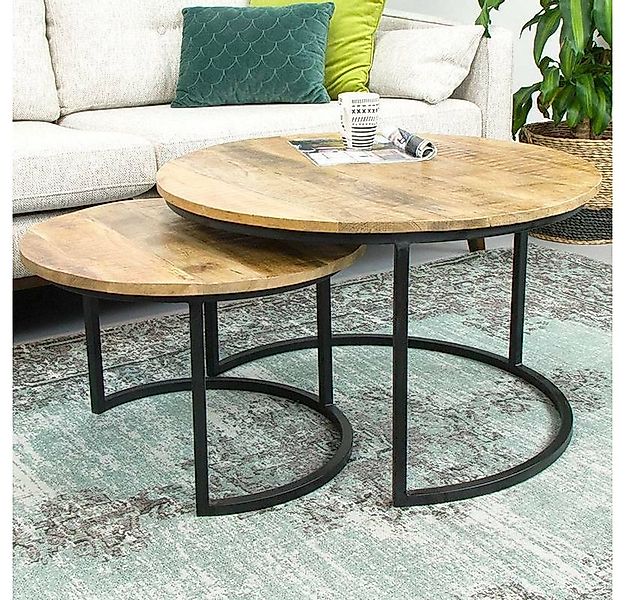 Couchcenter Couchtisch 2er Set Couchtisch Mangoholz rund Metall Mango Satzt günstig online kaufen