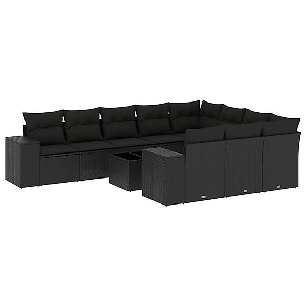 vidaXL 11-Tlg Garten-Sofagarnitur mit Kissen Schwarz Poly Rattan 3255432 günstig online kaufen