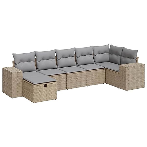 vidaXL 7-Tlg Garten-Sofagarnitur mit Kissen Beige Poly Rattan 3325705 günstig online kaufen