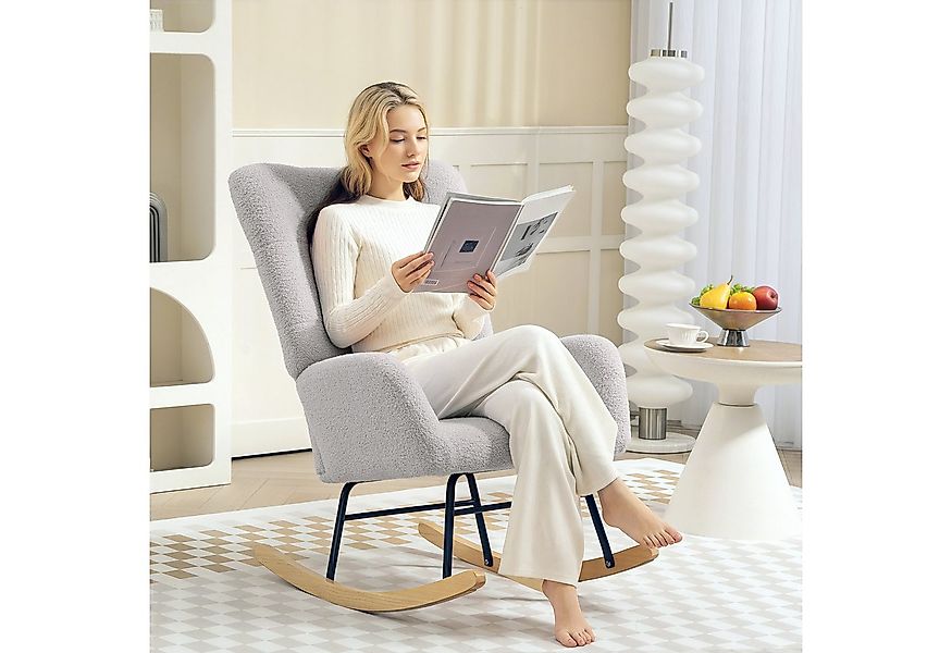 HOMCOM Schaukelstuhl Schaukelsessel mit Armlehne, Teddysamt-Optik (Relaxses günstig online kaufen