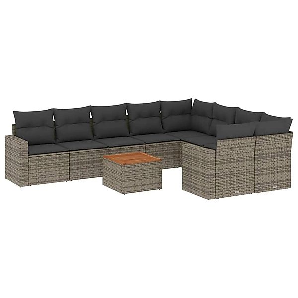 vidaXL 10-Tlg Garten-Sofagarnitur mit Kissen Grau Poly Rattan 3256613 günstig online kaufen