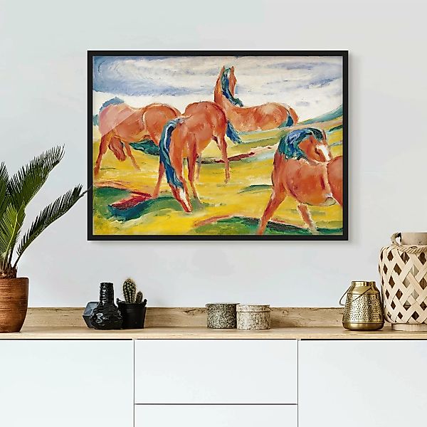 Bild mit Rahmen Kunstdruck - Querformat Franz Marc - Weidende Pferde günstig online kaufen