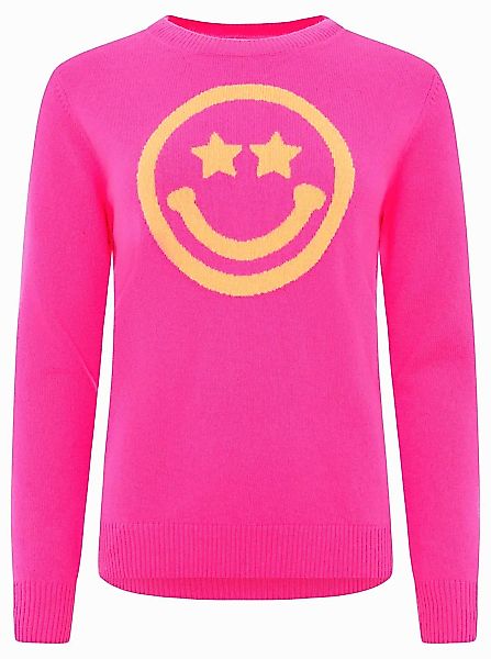 Zwillingsherz Kaschmirpullover Roundneck "Smiley Face" in Neonpink mit oran günstig online kaufen