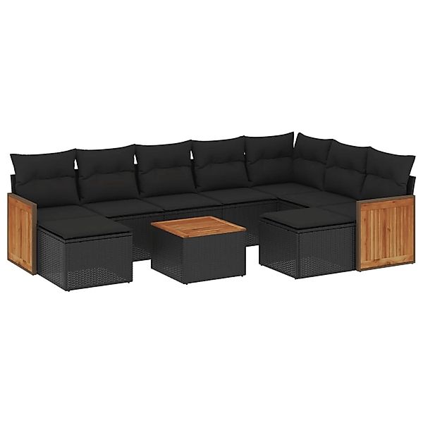 vidaXL 10-Tlg Garten-Sofagarnitur mit Kissen Schwarz Poly Rattan 3260627 günstig online kaufen