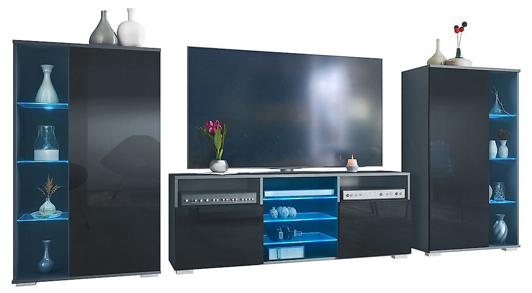 Vladon Wohnwand Davos, (Anbauwand, bestehend aus 2 Vitrinen, 1 TV-Board und günstig online kaufen