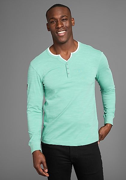DELMAO Henleyshirt Langarm, melierte Optik, Henleykragen, günstig online kaufen