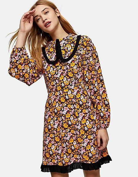 Topshop – Minikleid mit Oversized-Kragen und Blumenmuster-Mehrfarbig günstig online kaufen