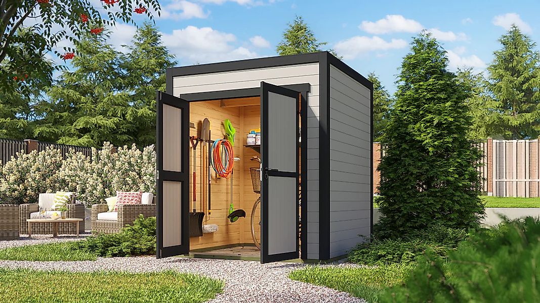 Nordic Holz Gartenhaus "Fynn 1" kleiner stilvoller Schuppen mit Flachdach günstig online kaufen