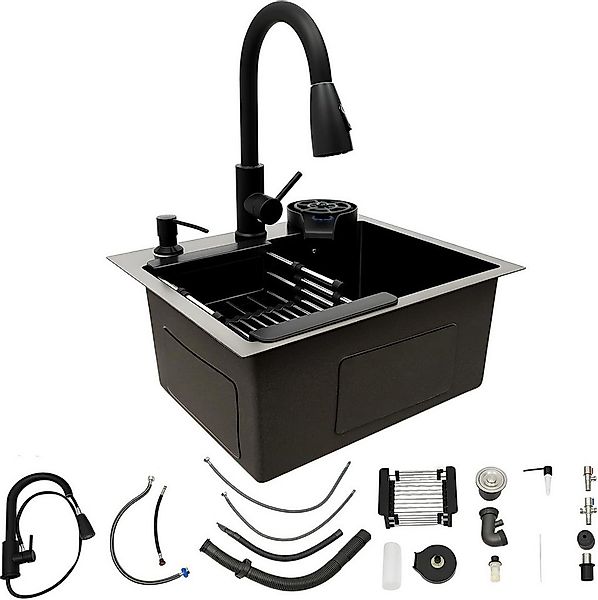 Faizee Home Edelstahlspüle Hydro Schwarz Küchenspül mit oder Ohne Armatur 4 günstig online kaufen