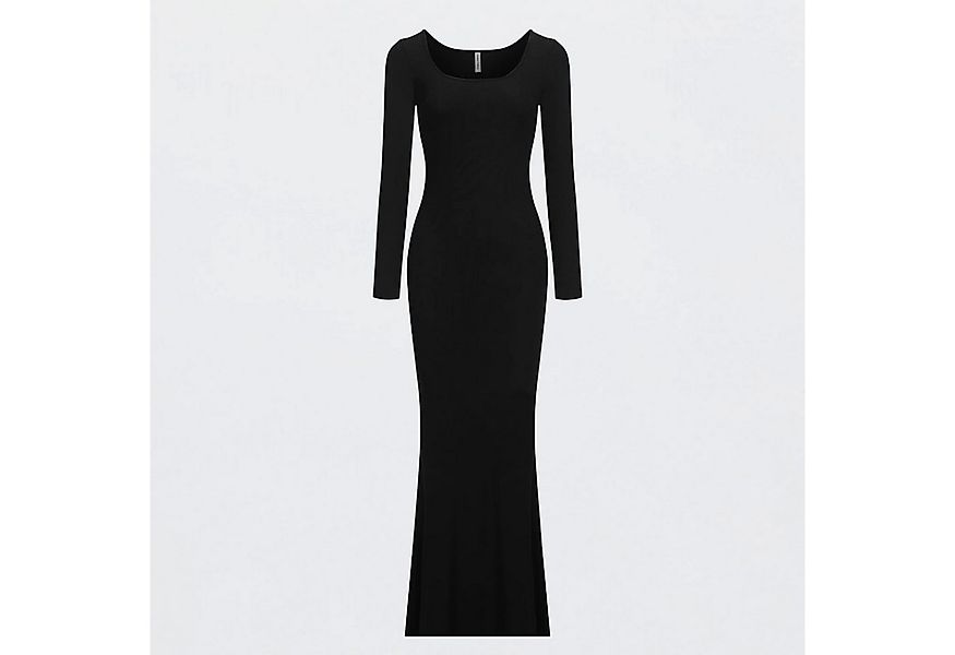 cfab Jerseykleid Ribbed Long Sleeve Maxikleid-Schwarz-M (1-tlg) günstig online kaufen