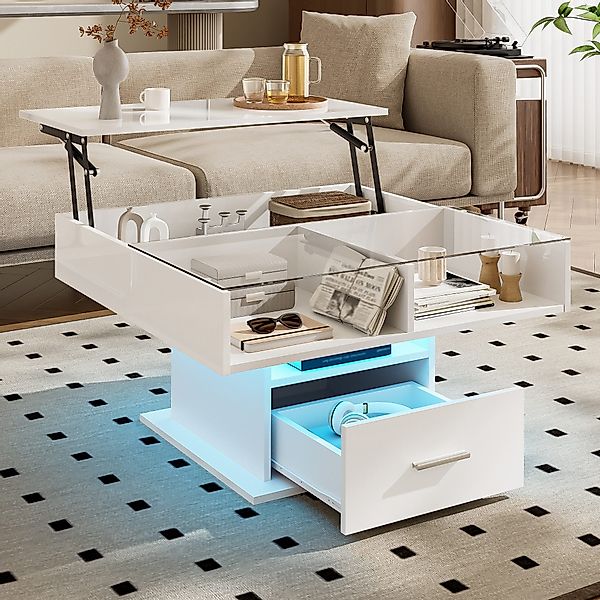 Merax Couchtisch Hochglanz-Lift-Sofatisch Beistelltisch mit LED-Beleuchtung günstig online kaufen