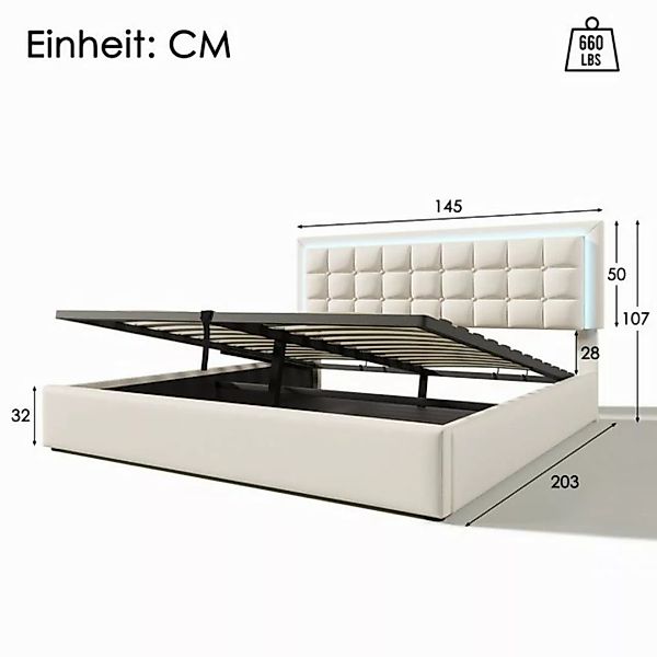 Odikalo Stauraumbett Polsterbett Doppelbett Lattenrost LED 140/160/180cm Ku günstig online kaufen