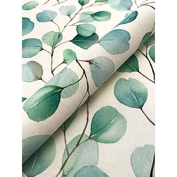 Newroom Vliestapete Leora Türkis Eukalyptus Floral FSC® günstig online kaufen