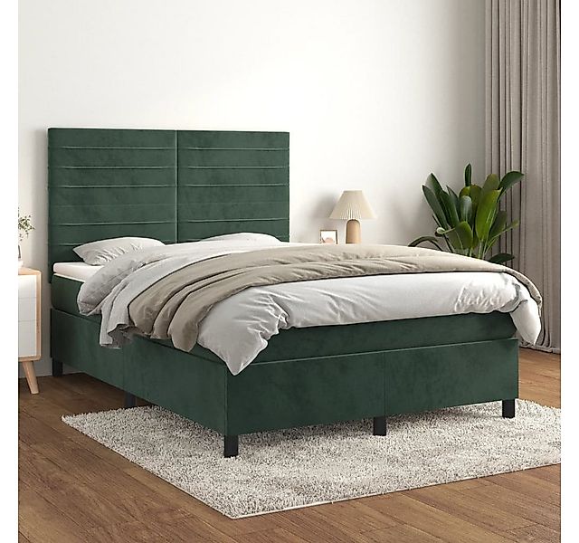 vidaXL Boxspringbett Boxspringbett mit Matratze Dunkelgrün 140x190 cm Samt günstig online kaufen