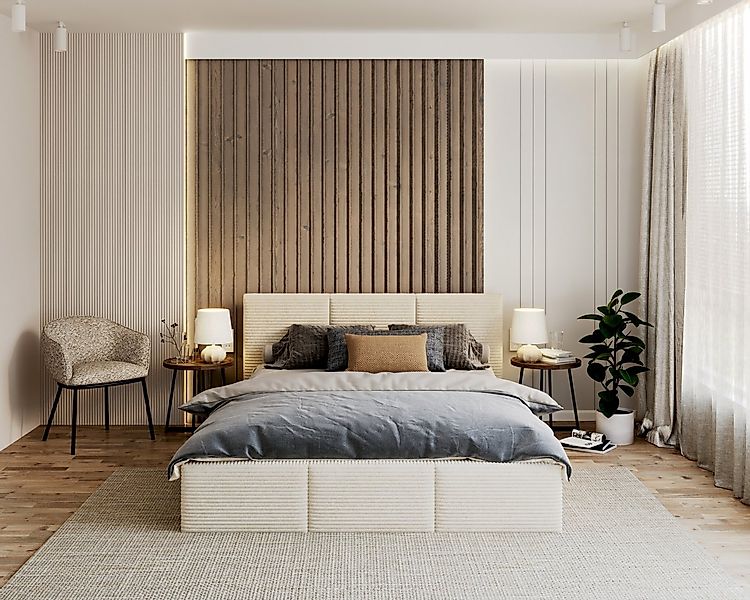 thematys Polsterbett mit Bettkasten & Lattenrost – Stauraumbett Cord 90x200 günstig online kaufen