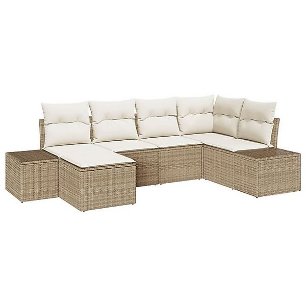 vidaXL Loungesofa 6-teiliges Garten-Sofa-Set mit Kissen Beige Poly-Rattan, günstig online kaufen