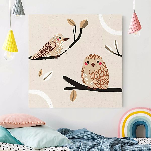Leinwandbild auf Naturcanvas Süße Tierillustration - Vogel und Eule günstig online kaufen