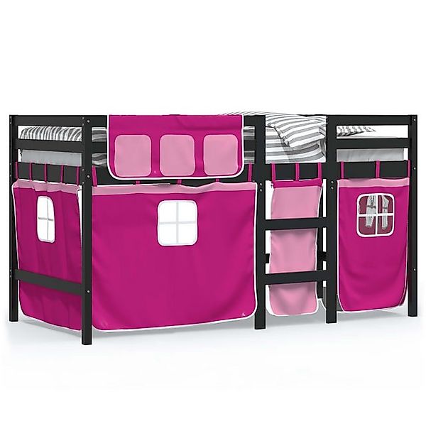 vidaXL Hochbett Kinderhochbett mit Vorhängen Rosa 80x200 cm Massivholz Kief günstig online kaufen