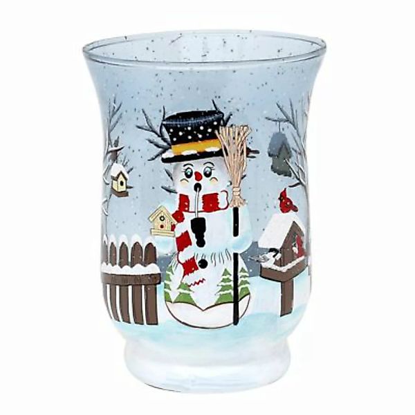 Sigro Teelichthalter Ø 11 cm Glas mit Weihnachtsmotiv Schneemann transparen günstig online kaufen