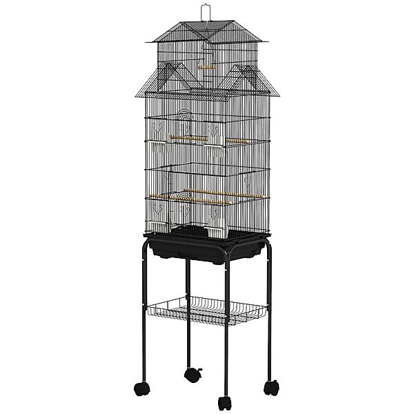 PawHut Vogelkäfig im Design eines Hauses mit Futtertrögen, Sitzstangen, Tür günstig online kaufen