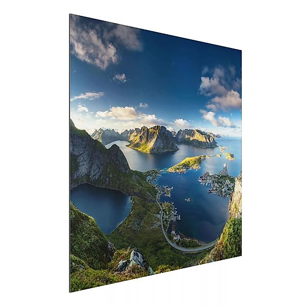 Alu-Dibond Bild Natur & Landschaft - Quadrat Fjordblick in Reinebringen günstig online kaufen