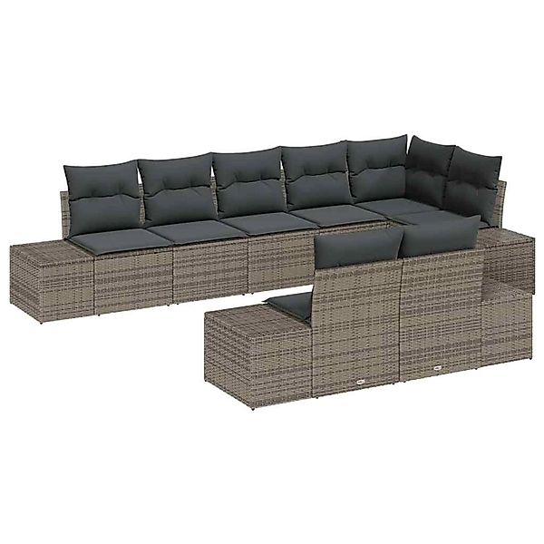 vidaXL Garten-Sofa-Set mit Kissen 8-Tlg Grau Poly Rattan 3347109 günstig online kaufen