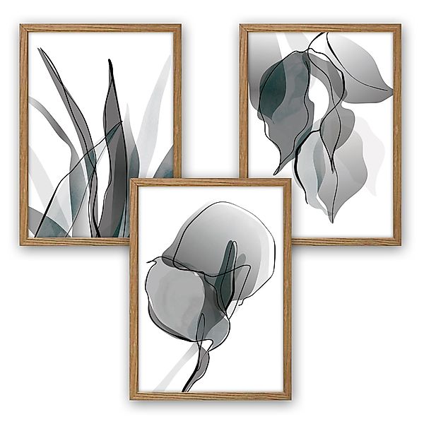 Kreative Feder Poster Floral Grau, Natur günstig online kaufen