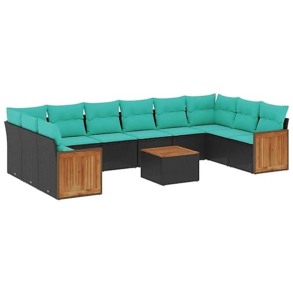 vidaXL 11-Tlg Gartensofa-Set mit Kissen Schwarz Polyrattan 3228010 günstig online kaufen