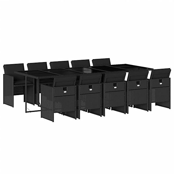 vidaXL 11-Tlg Garten-Essgruppe mit Kissen Schwarz Poly Rattan 3210571 günstig online kaufen