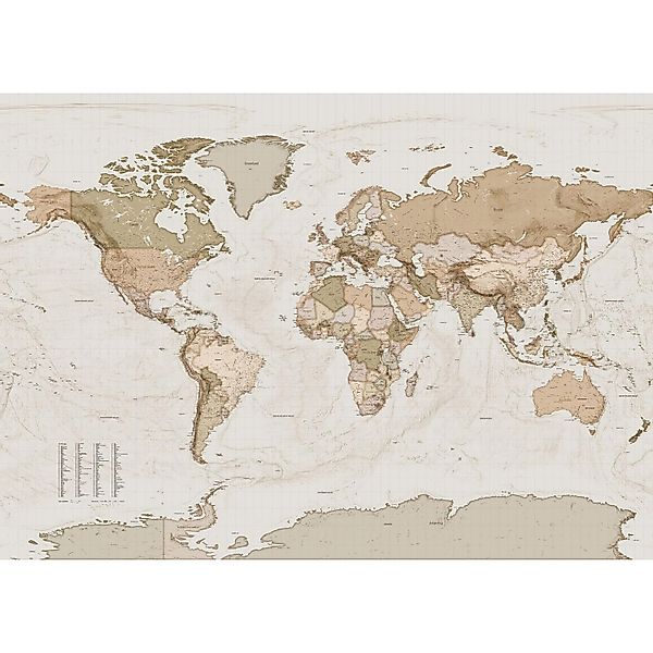 Komar Fototapete Earth Map Beige 350 x 250 cm 611638 günstig online kaufen