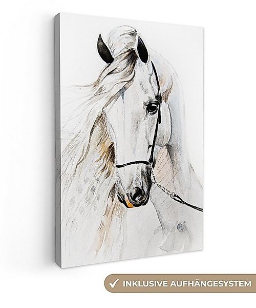 OneMillionCanvasses® Leinwandbild Pferd - Aquarell - Tiere - Weiß, Fotodruc günstig online kaufen