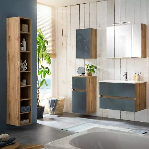Lomadox Badezimmer Set inklusive Waschbecken HEERLEN-03 in Wotaneiche Nb. m günstig online kaufen