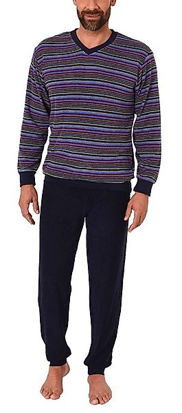 Normann Pyjama Herren Frottee Schlafanzug mit Bündchen in Streifenoptik - 2 günstig online kaufen