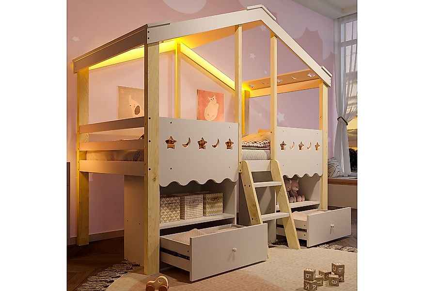 TavilaEcon Hochbett Hausbett mit 2 Schubladen & 2 offener Fächer, Durchbroc günstig online kaufen