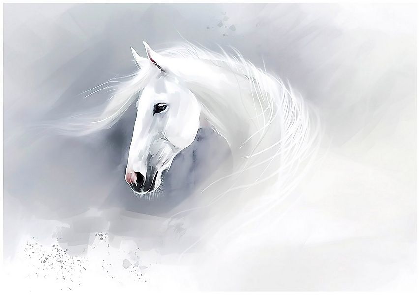 Wallarena Fototapete Kinderzimmer Pferd weiß Tier Kunst Mädchen Vlies Tapet günstig online kaufen