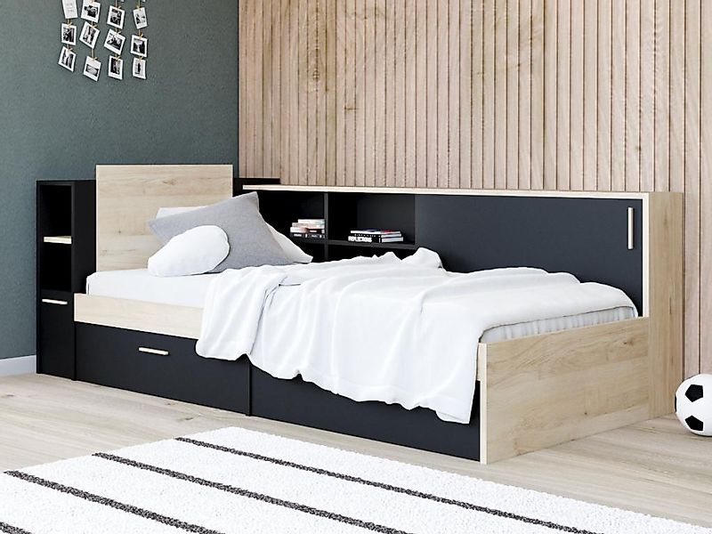 Bett mit Stauraum + Lattenrost + Matratze - 90 x 190/200 cm - Schwarz & Hol günstig online kaufen