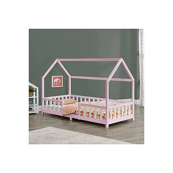 Kinderbett in Hausoptik SORO-100 Liegefläche 90x200 cm mit Bettschutzgitter günstig online kaufen