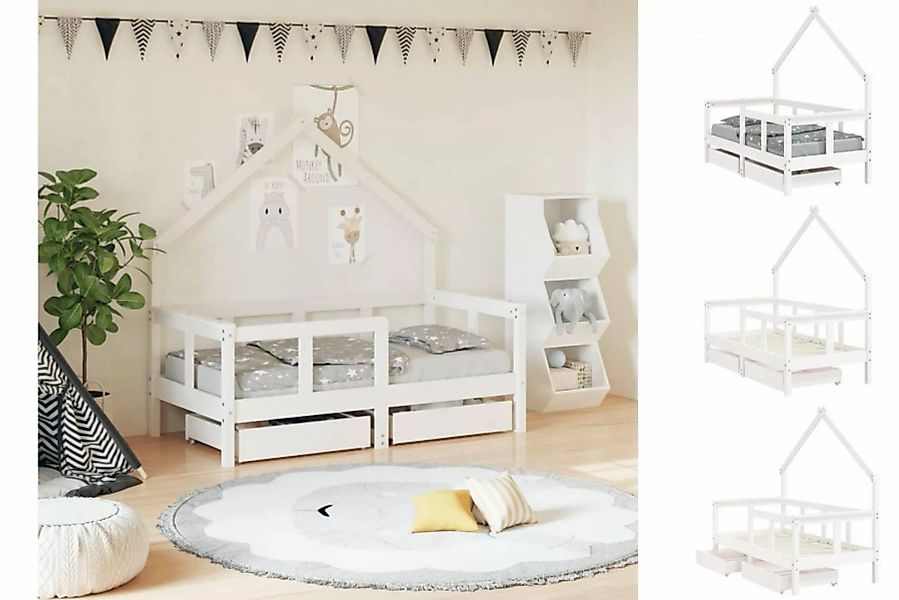 vidaXL Kinderbett Kinderbett mit Schubladen Weiß 70x140 cm Massivholz Kiefe günstig online kaufen