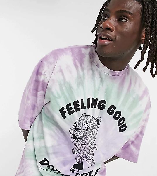 COLLUSION – Oversize-T-Shirt mit Bärenprint und Batikmuster-Mehrfarbig günstig online kaufen