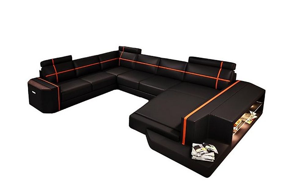 Xlmoebel Ecksofa LED-Leder-Ecksofa mit USB-Anschluss in U-Form und Beleucht günstig online kaufen