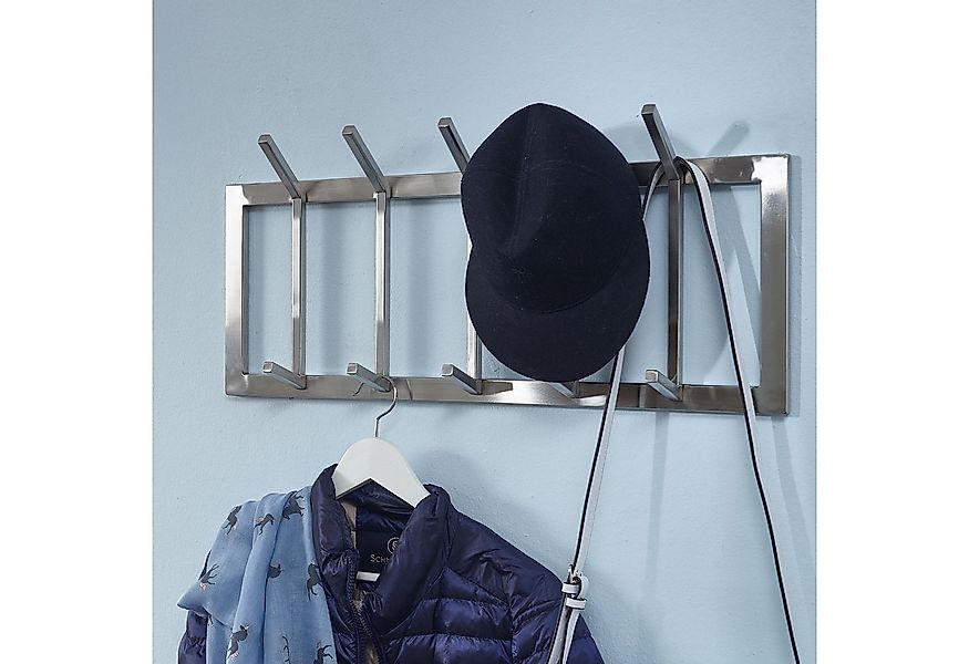 FINEBUY Wandgarderobe Wandgarderobe Metall Silber 65cm Garderobenleiste Hak günstig online kaufen