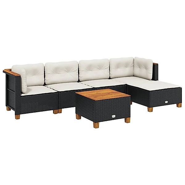 vidaXL 6-Tlg Garten-Sofagarnitur mit Kissen Schwarz Poly Rattan 3261791 günstig online kaufen