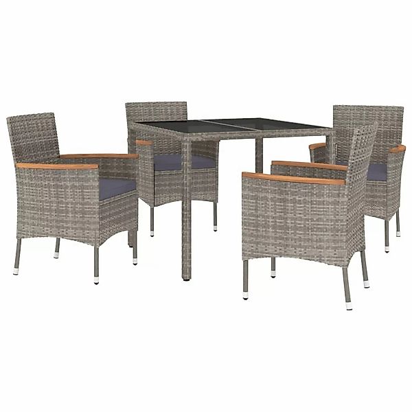 vidaXL 5-tlg Garten-Essgruppe mit Kissen Grau Poly Rattan Modell 27 günstig online kaufen