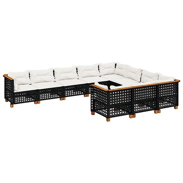 vidaXL 10-Tlg Garten-Sofagarnitur mit Kissen Schwarz Poly Rattan 3262034 günstig online kaufen