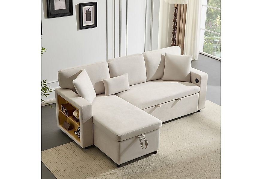 Merax Ecksofa L-Form Sofa, Loungesessel mit Schlaffunktion, Bettkasten, int günstig online kaufen