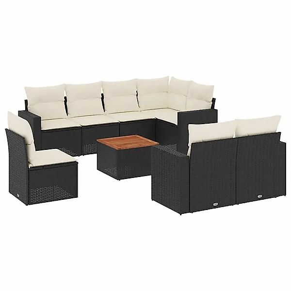 vidaXL 9-Tlg Garten-Sofagarnitur mit Kissen Schwarz Poly Rattan 3256546 günstig online kaufen