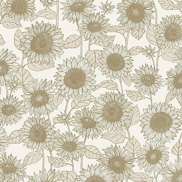 Bricoflor Sonnenblumen Tapete Weiß Beige Landhaus Vliestapete mit Blumen fü günstig online kaufen