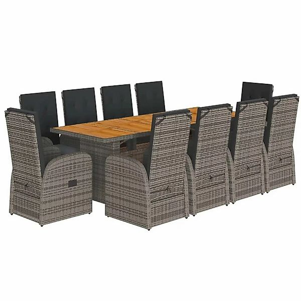 vidaXL 11-tlg Garten-Essgruppe mit Kissen Grau Poly Rattan Modell 39 günstig online kaufen