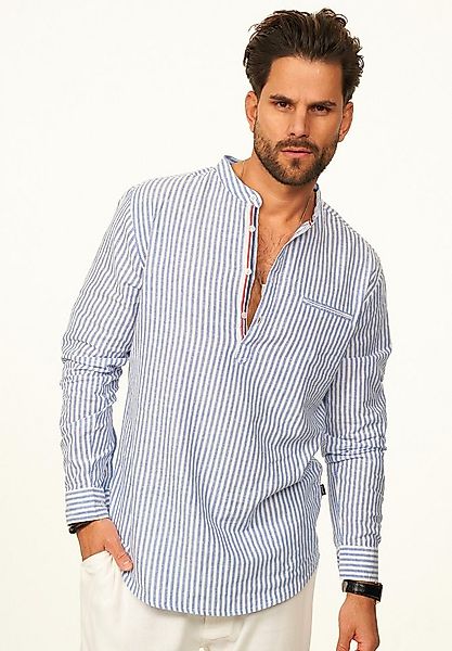 behype Langarmhemd Gestreift im Regular-Fit mit Henley-Stehkragen Herren So günstig online kaufen